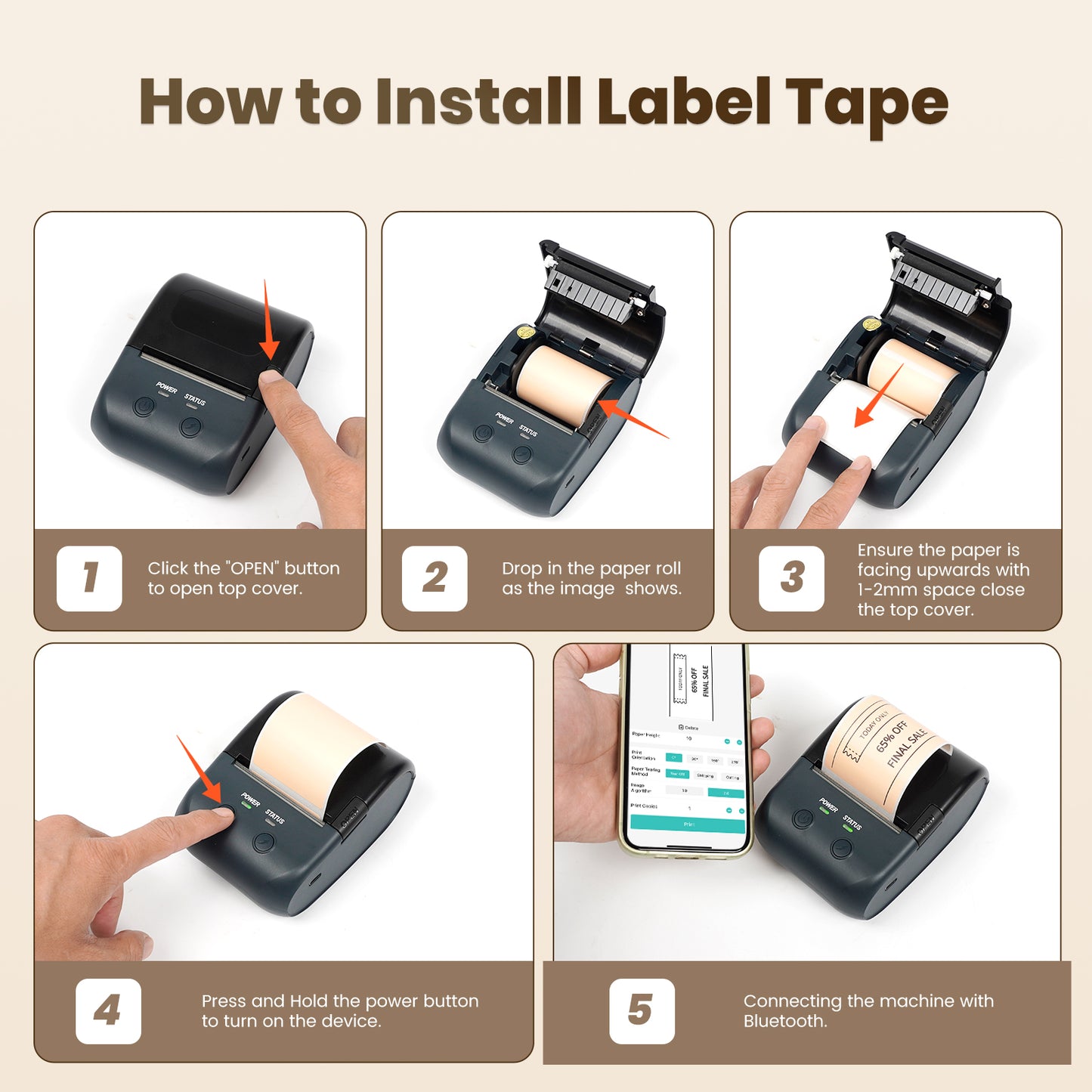 Bluetooth Label Maker Machine Portable Thermal Printer Wireless Inkless Labeler for Small Business Home Office Compatible with iOS Android Mobile