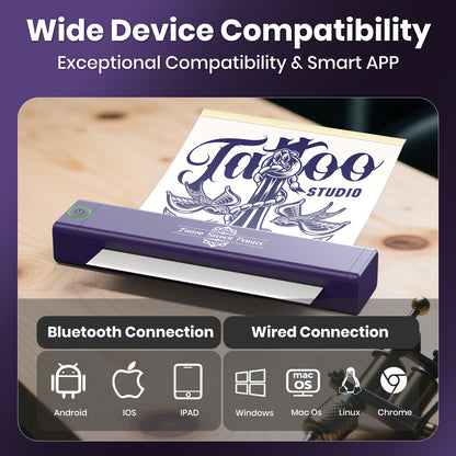 H2 Tattoo Stencil Printer - Bluetooth & USB Tattoo Beginners, Artist Compatible with iOS, Android, Windows, MAC, Linux