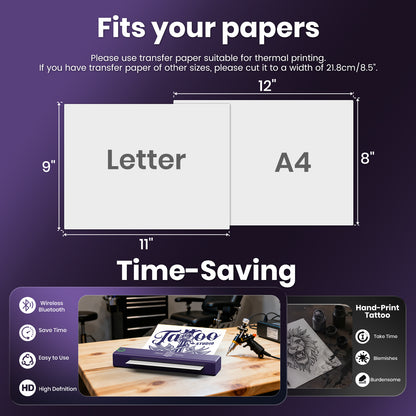 H2 Tattoo Stencil Printer - Bluetooth & USB Tattoo Beginners, Artist Compatible with iOS, Android, Windows, MAC, Linux