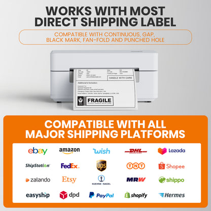 Bluetooth Thermal Shipping Label Printer 4x6 Wireless Direct Thermal Label Machine Small Business High Speed Portable Maker Compatible with Android, iOS & Windows for ebay Shopify USPS