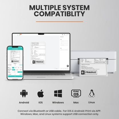 Bluetooth Thermal Shipping Label Printer 4x6 Wireless Direct Thermal Label Machine Small Business High Speed Portable Maker Compatible with Android, iOS & Windows for ebay Shopify USPS