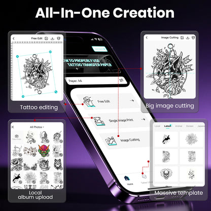 Tattoo Stencil Printer Wireless Bluetooth Portable Thermal Copier Machine with 5 Transfer Papers for Artists & Beginners Compatible with Phone Tablet PC