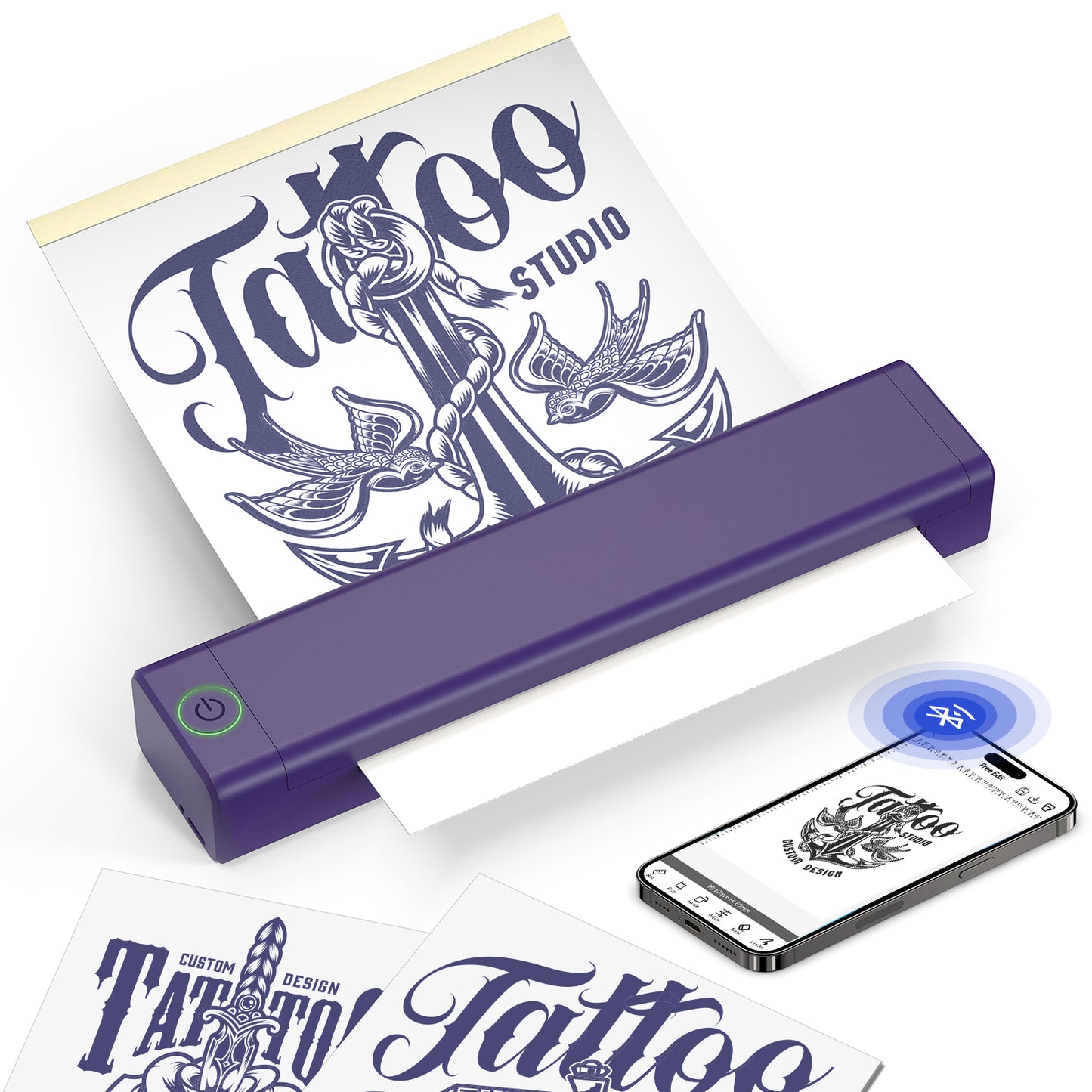 Tattoo Stencil Printer Wireless Bluetooth Portable Thermal Copier Machine with 5 Transfer Papers for Artists & Beginners Compatible with Phone Tablet PC