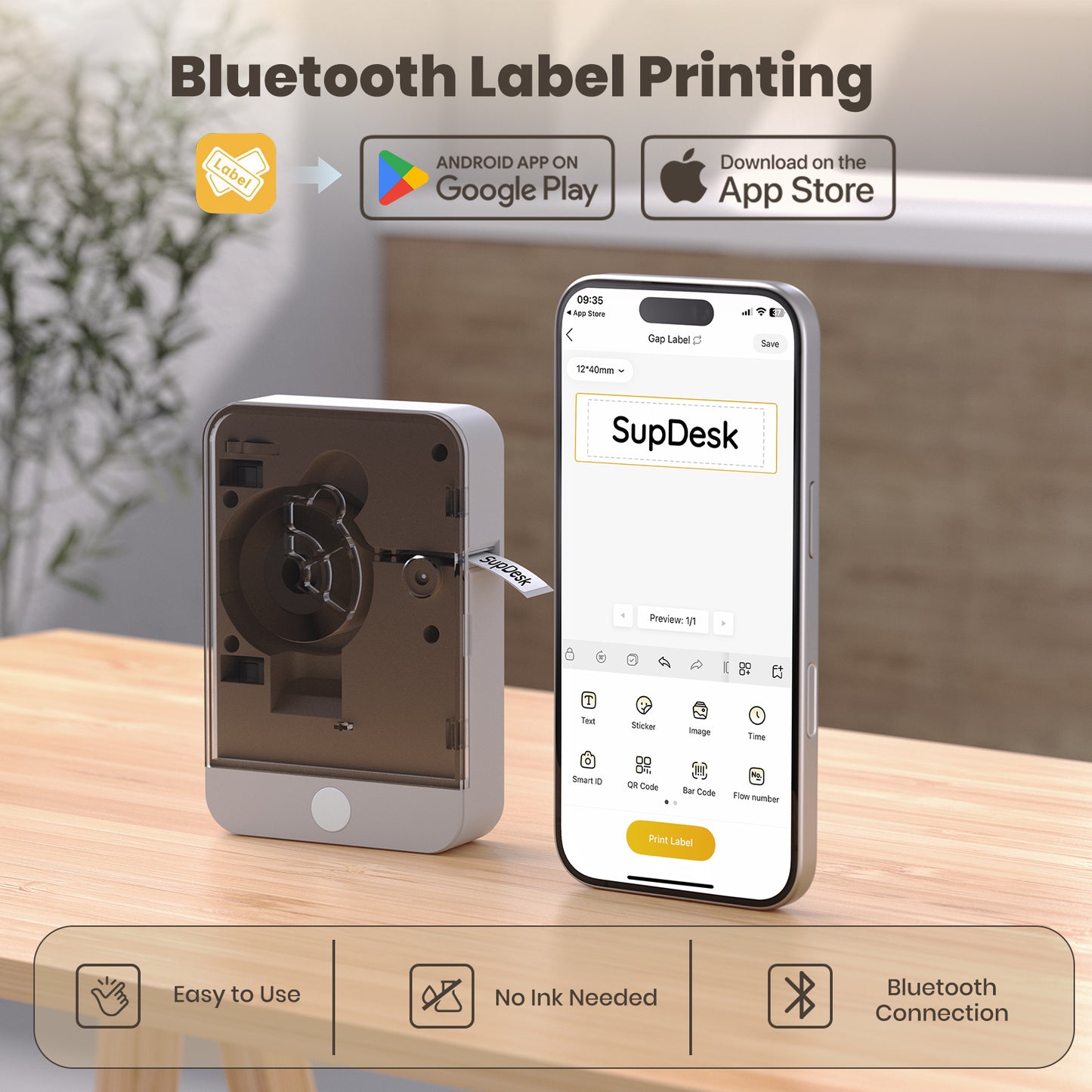 Label Maker Machine with Tape Portable Bluetooth Mini Sticker Printer Wireless Small Labeler with Multiple Templates for Home School Office Organization