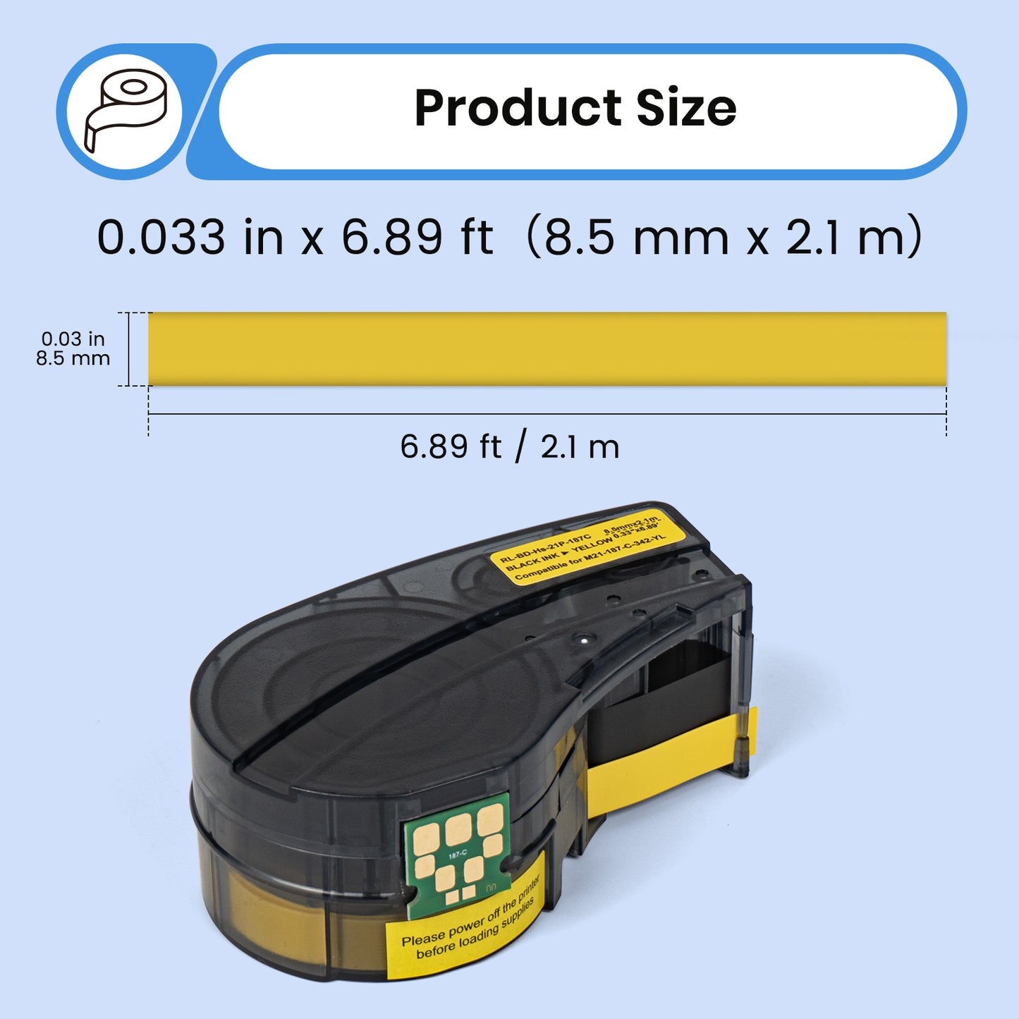 M21-187-C-342-YL - 0.33 in x 6.8 ft - 1 Pack