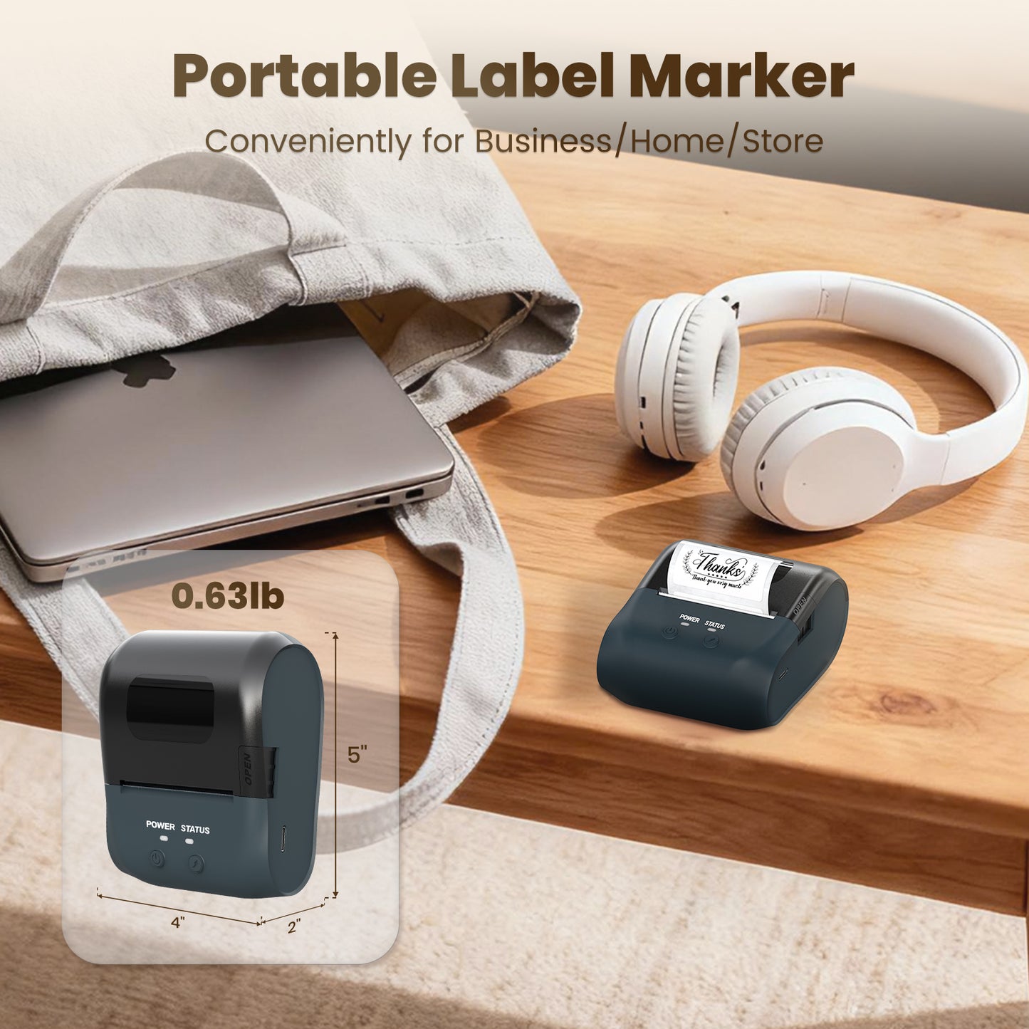 Bluetooth Label Maker Machine Portable Thermal Printer Wireless Inkless Labeler for Small Business Home Office Compatible with iOS Android Mobile