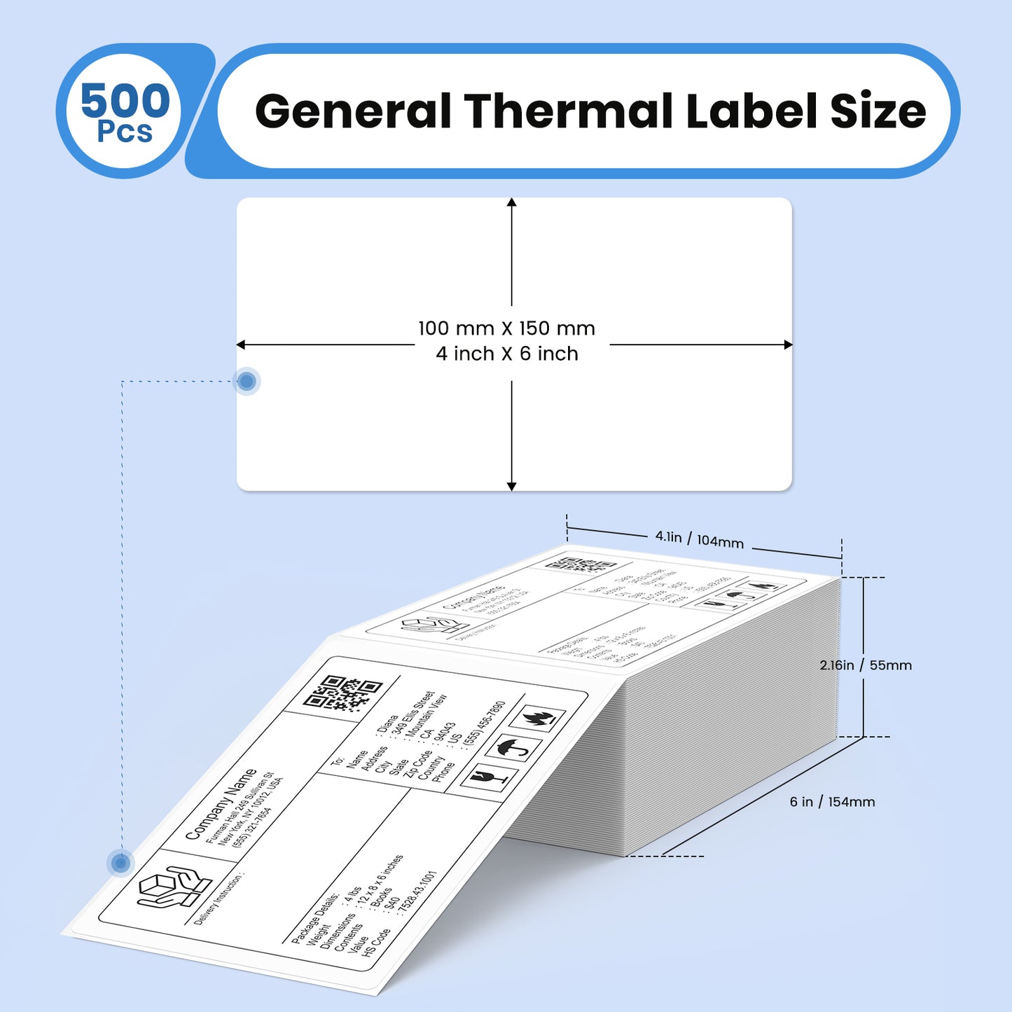 Thermal Labels 4 x 6 Inch 1 Rolls 500 PCS